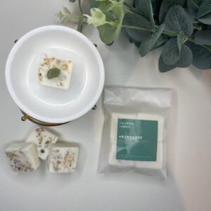 Abundance Wax Melt: Sea Salt and Wood Sage Scented, Green Aventurine Infused - Vegan Soy Wax - Handmade in UK