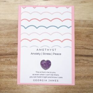 Amethyst Heart Crystal: Peaceful Healing Token - Thinking of You Gift - Pocket Hug | First Day at School Gift | Back to School