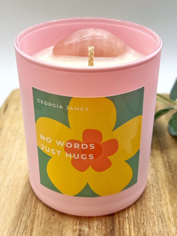 No Words Just Hugs| highly scented crystal candle | aromatherapy candle | self care candle | anxiety gift | Rose Quartz |