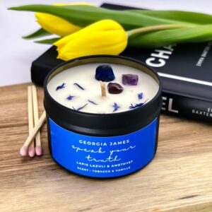 Speak Your Truth: Amethyst & Lapis Lazuli Crystal Aromatherapy Candle - 4oz Soy Wax for Self Care, Stress Relief, Throat Chakra Balance